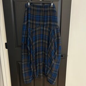 Elegant Blue and Brown Plaid A-Line Skirt